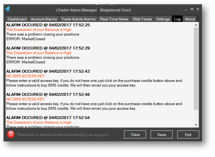 cTrader Alarm Logging